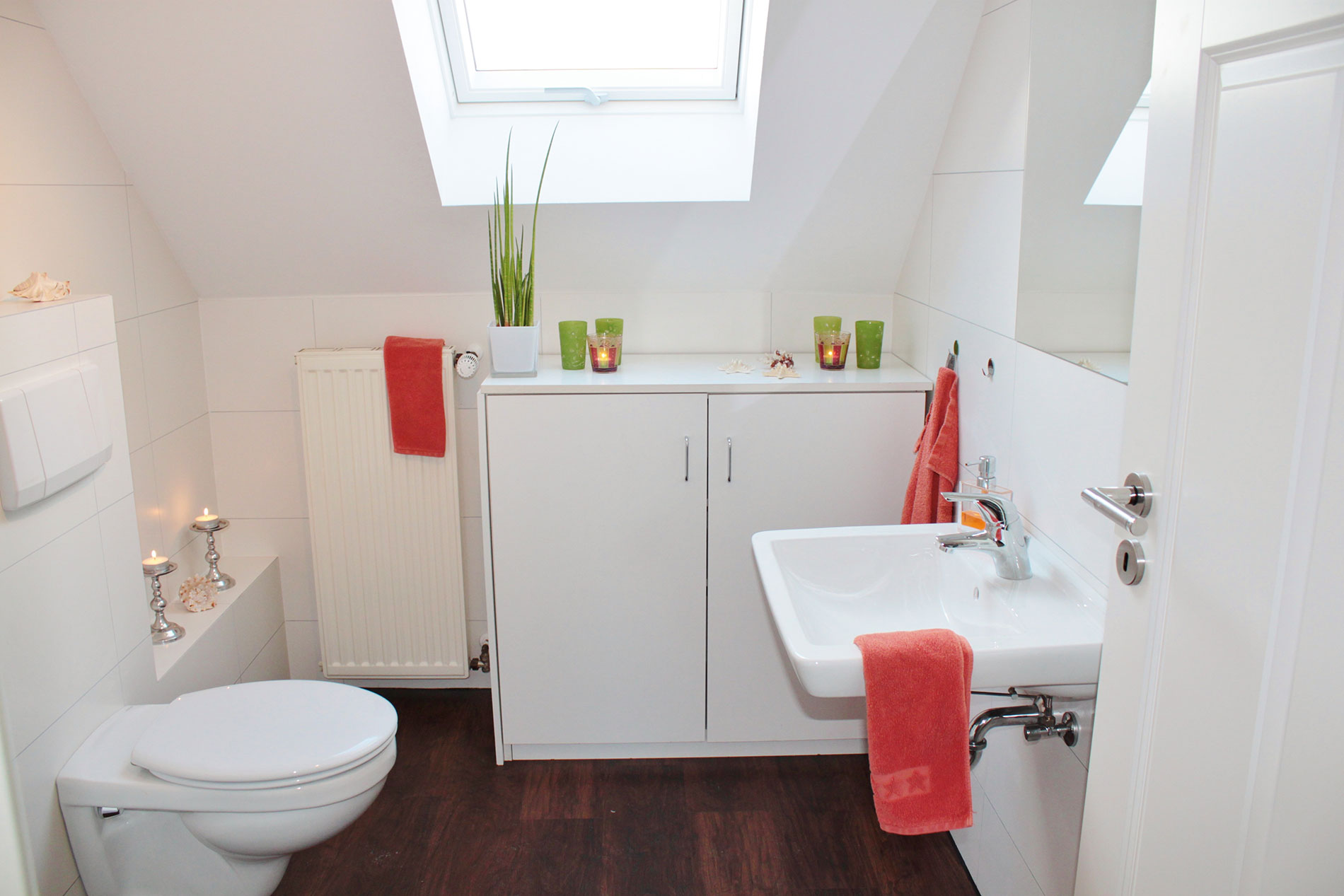 Small bathroom with large skylight