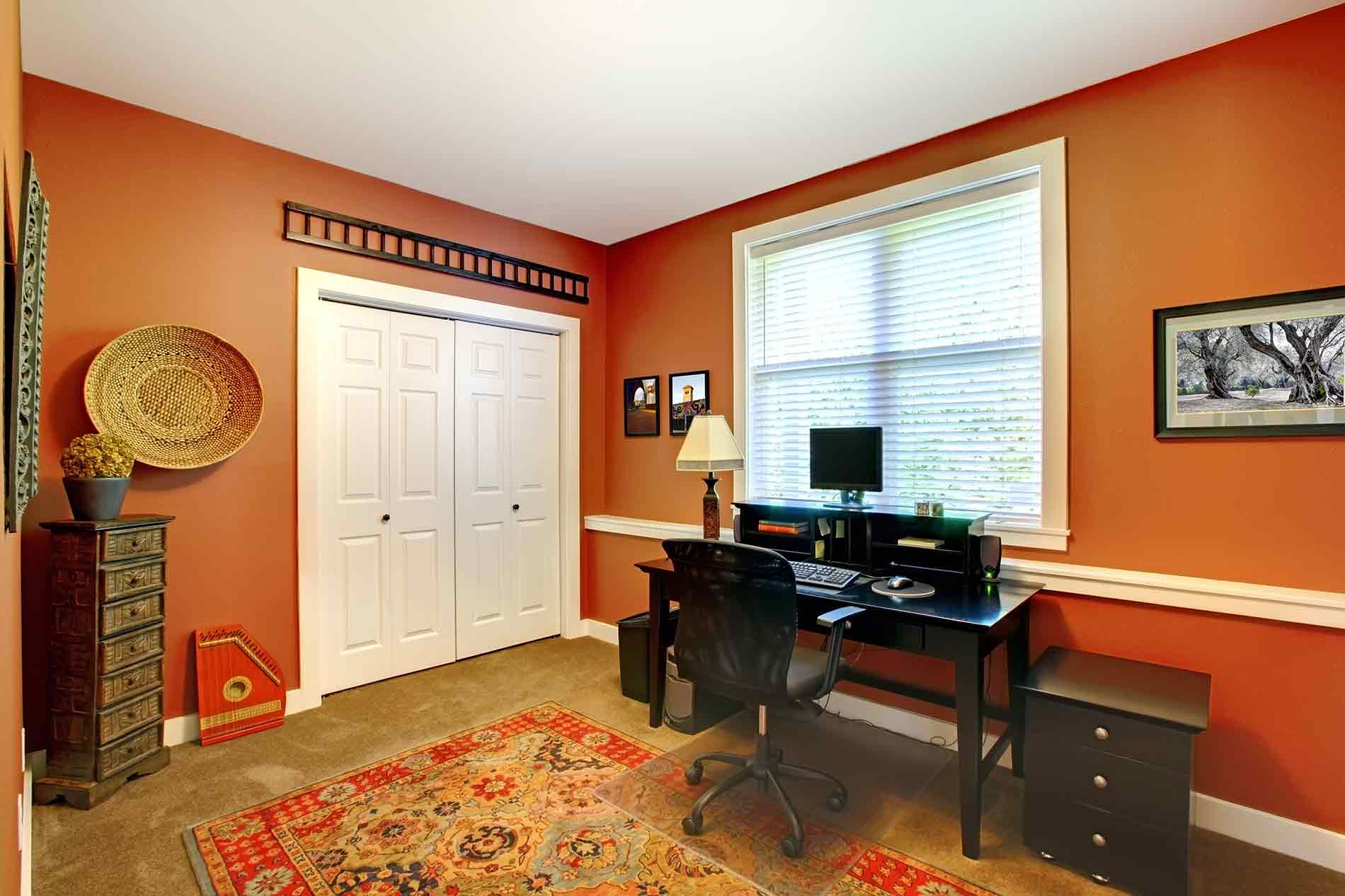office with orange walls