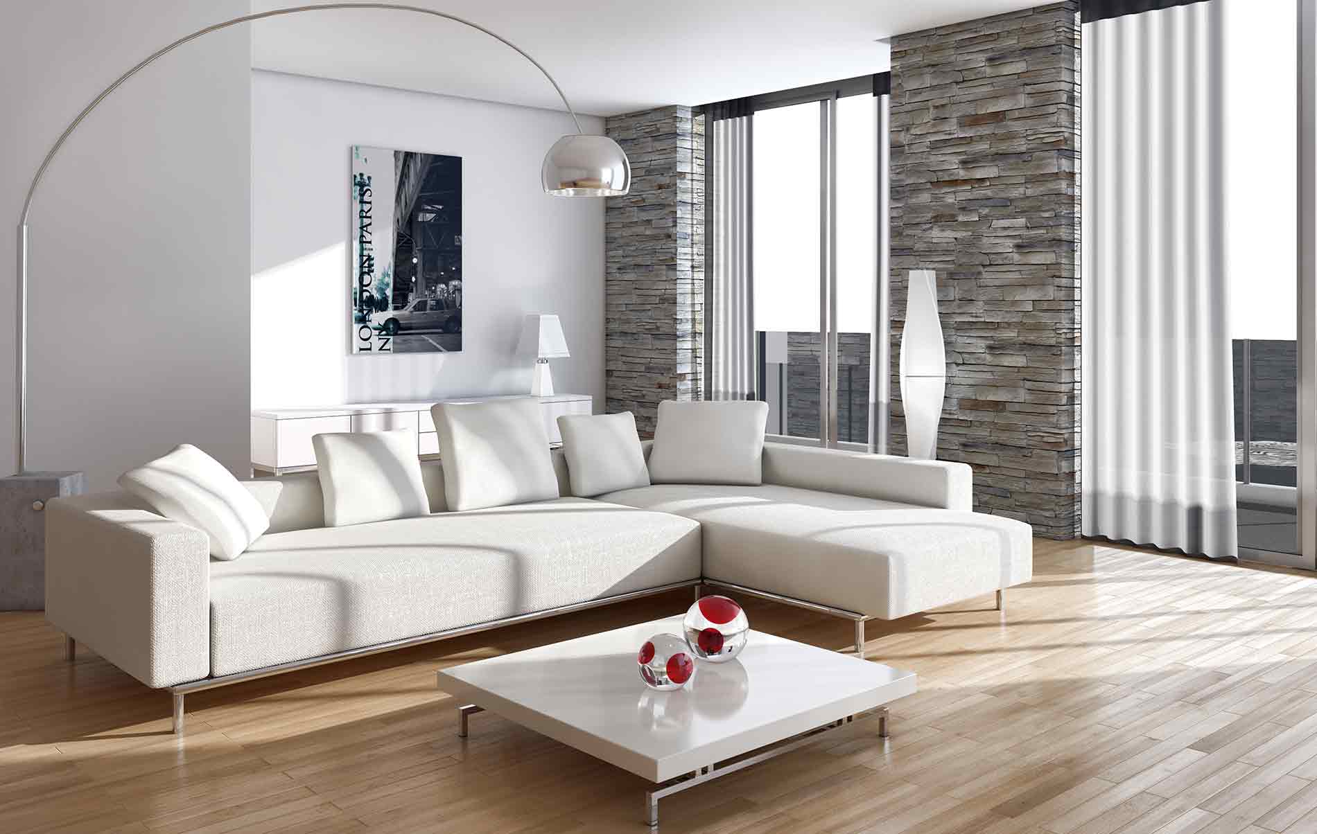 spacious, white living room